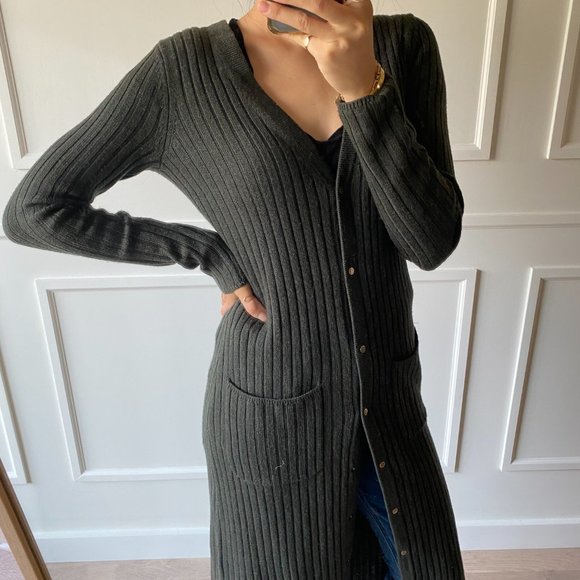 INTERMIX Ribbed Duster Cardigan Sweater - Green - Picture 14 of 15